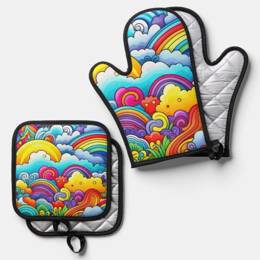 Regenboog achtergronden ovenwant & pannenlap set (Voorkant / Achterkant)