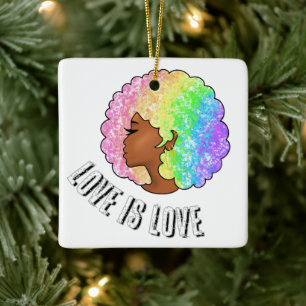 regenboog afro LGBTQ liefde is liefde trots zwart Keramisch Ornament