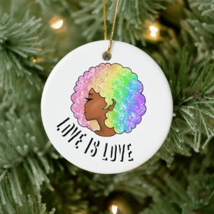 regenboog afro LGBTQ liefde is liefde trots zwart  Keramisch Ornament