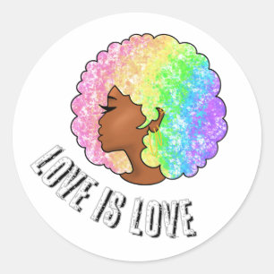 regenboog afro LGBTQ liefde is liefde trots zwart Ronde Sticker