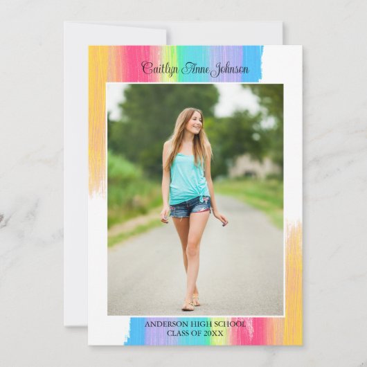 Regenboog Afstuderen foto Elegant 2024 Afstuderen Aankondiging (Voorkant)