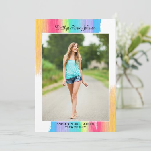 Regenboog Afstuderen foto Elegant 2024 Afstuderen Aankondiging (Staand voorkant)