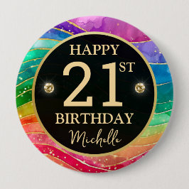 Regenboog Agate Gouden Glitter Verjaardagsbadge Ronde Button 4,0 Cm