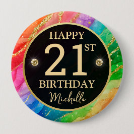 Regenboog Agate Gouden Glitter Verjaardagsbadge Ronde Button 4,0 Cm