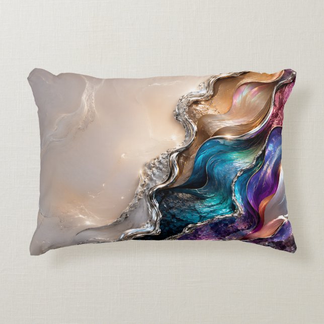 Regenboog Agate Kristal Kunst | Iriserende Marmer  Accent Kussen (Voorkant)