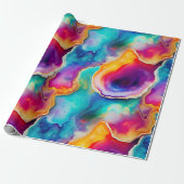 Regenboog Agate | Levendig Abstract Steenpatroon Cadeaupapier (Uitgerold)