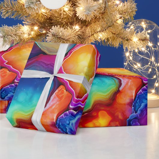 Regenboog Agate | Levendig Abstract Steenpatroon Cadeaupapier (Feestdagen)