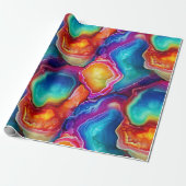 Regenboog Agate | Levendig Abstract Steenpatroon Cadeaupapier (Uitgerold)