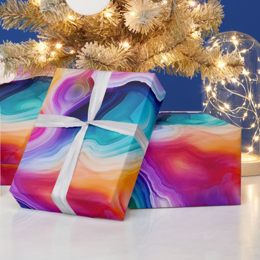Regenboog Agate | Levendig Abstract Steenpatroon Cadeaupapier (Feestdagen)