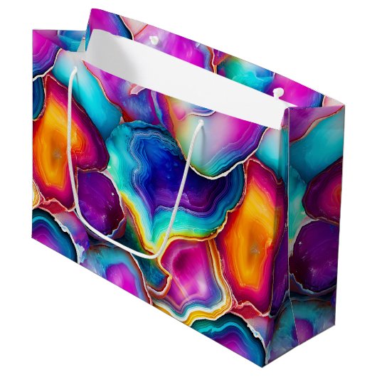 Regenboog Agate | Levendig Abstract Steenpatroon Groot Cadeauzakje (Voorkant Gekanteld)