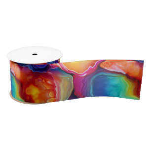 Regenboog Agate   Levendig Abstract Steenpatroon Satijnen Lint