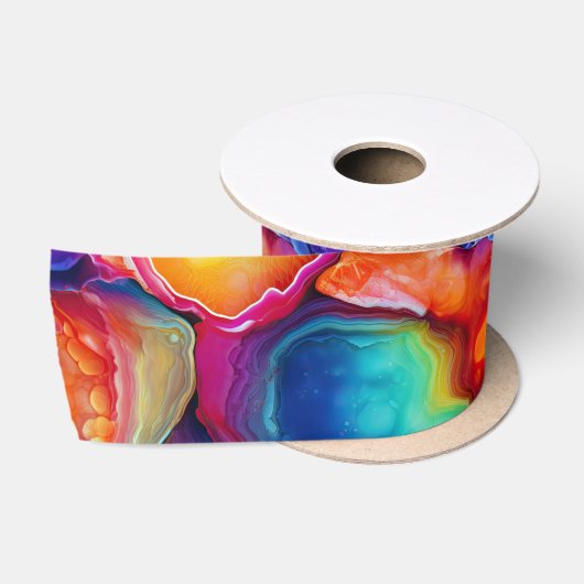 Regenboog Agate | Levendig Abstract Steenpatroon Satijnen Lint (Spoel)