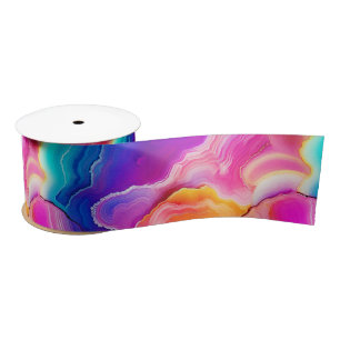 Regenboog Agate   Levendig Abstract Steenpatroon Satijnen Lint