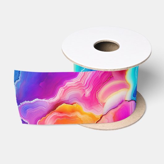 Regenboog Agate | Levendig Abstract Steenpatroon Satijnen Lint (Spoel)