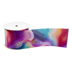 Regenboog Agate   Levendig Abstract Steenpatroon Satijnen Lint