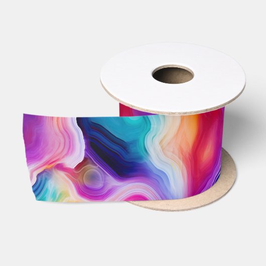 Regenboog Agate | Levendig Abstract Steenpatroon Satijnen Lint (Spoel)
