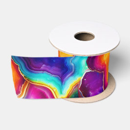 Regenboog Agate | Levendig Abstract Steenpatroon Satijnen Lint