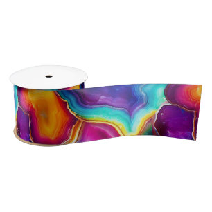 Regenboog Agate   Levendig Abstract Steenpatroon Satijnen Lint