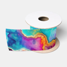 Regenboog Agate | Levendig Abstract Steenpatroon Satijnen Lint