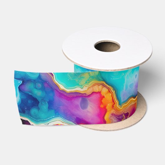 Regenboog Agate | Levendig Abstract Steenpatroon Satijnen Lint (Spoel)
