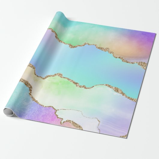 Regenboog Agate Pastel Nep Glitters Cadeaupapier (Uitgerold)