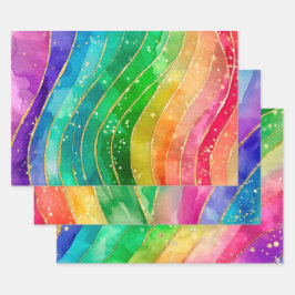 Regenboog Alcohol Inkt Goud Glitter Abstract Ontwe Inpakpapier Vel