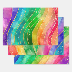 Regenboog Alcohol Inkt Goud Glitter Abstract Ontwe Inpakpapier Vel