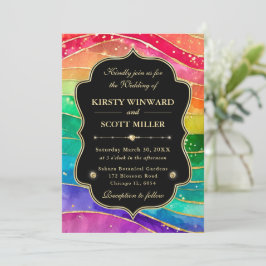 Regenboog Alcohol Inkt Goud Glitter Bruiloft Kaart