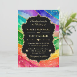 Regenboog Alcohol Inkt Goud Glitter Bruiloft Kaart