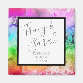 Regenboog Alcohol Inkt Watercolor Sla de Datum Op  Magneet