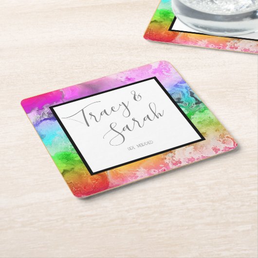 Regenboog Alcohol Inkt Waterverf  Kartonnen Onderzetters (Schuin)