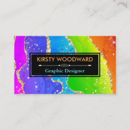 Regenboog Alcoholinkt & Gouden Nep Glitter Agate Visitekaartje