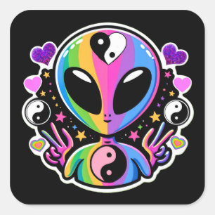 Regenboog Alien Yin Yang Sticker Trippy Vredeste