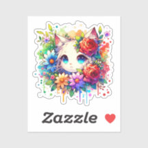 Regenboog Anime Kitten en bloemen