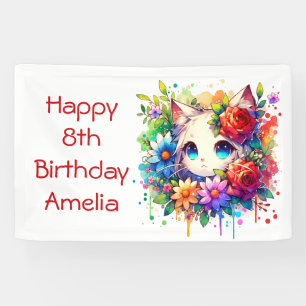  regenboog anime kitten gepersonaliseerde verjaard spandoek