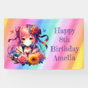  regenboog anime meisje gepersonaliseerde verjaard spandoek