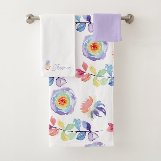 Regenboog Aquarel Bloem Initialen Handdoek Set (Insitu)