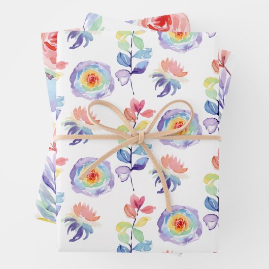 Regenboog Aquarel Bloemige Inpakpapier Vellen  (In situ)