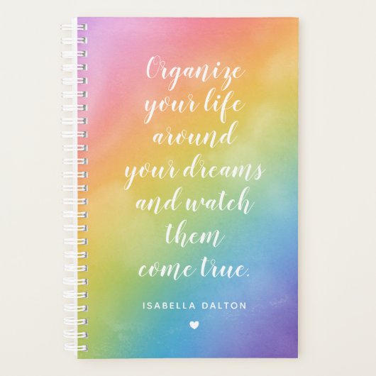 Regenboog Aquarel Dromen Komen Uit Citaat Planner (Voorkant)