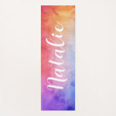 Regenboog Aquarel Script Monogram Naam Yogamat (Voorkant)