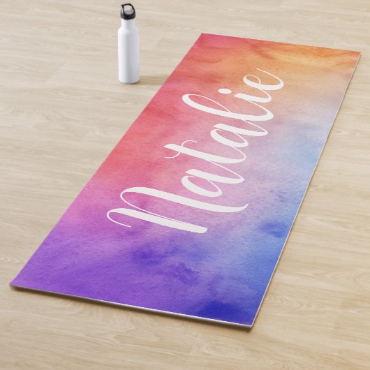 Regenboog Aquarel Script Monogram Naam Yogamat (In situ)