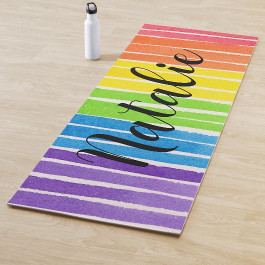 Regenboog Aquarel Script Monogram Naam Yogamat (In situ)