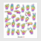Regenboog ASL-alfabet – educatief en expressief Sticker (Vel)