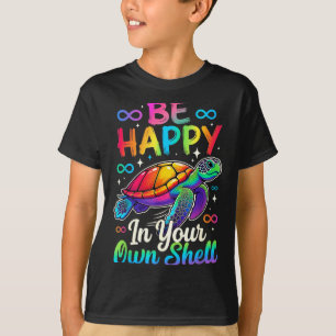 Regenboog autisme bewustzijn schildpad wees gelukk t-shirt