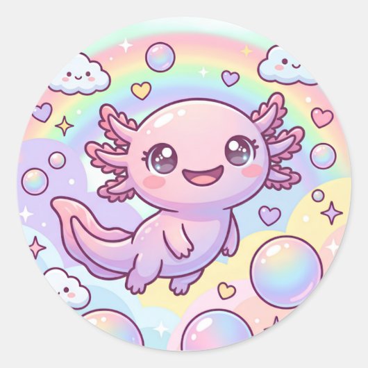 Regenboog Axolotl Dromen Ronde Sticker (Voorkant)
