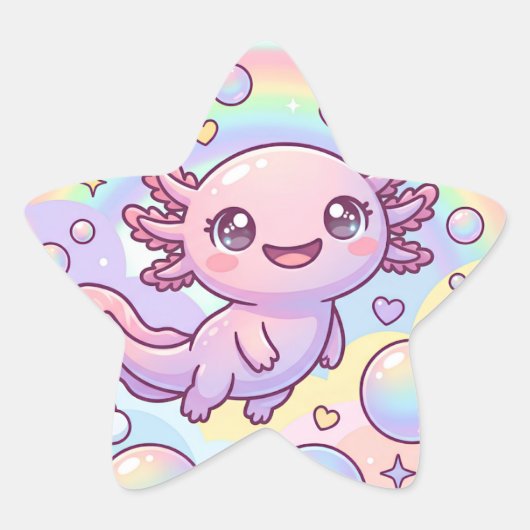 Regenboog Axolotl Dromen Ster Sticker (Voorkant)