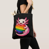 Regenboog Axolotl Hart Pride Amfibie Tote Bag (Dichtbij)