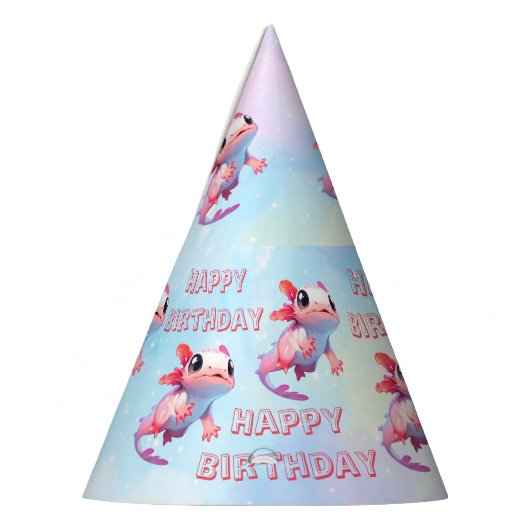 Regenboog axolotl meisje verjaardag feesthoedjes (Links)