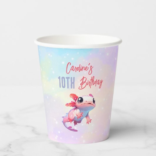 Regenboog axolotl meisje verjaardag papieren bekers (Achterkant)