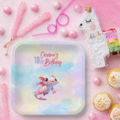 Regenboog axolotl meisje verjaardag papieren bordje (Feest)